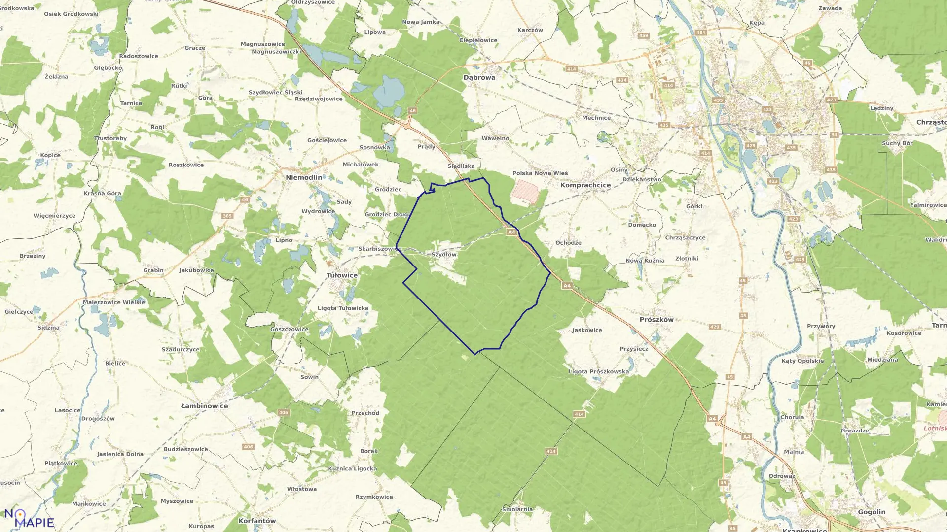 Mapa obrębu Szydłów w gminie Tułowice